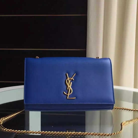 Replica Saint Laurent Medium Monogram Satchel In Blue Leather Handbags